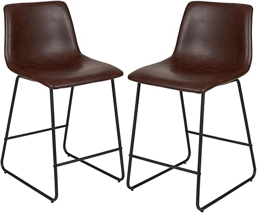 Miniatura 1 de Flash Furniture Reagan LeatherSoft - Taburetes de bar de altura para encimera de 24 pulgadas en color marrón oscuro, juego de 2