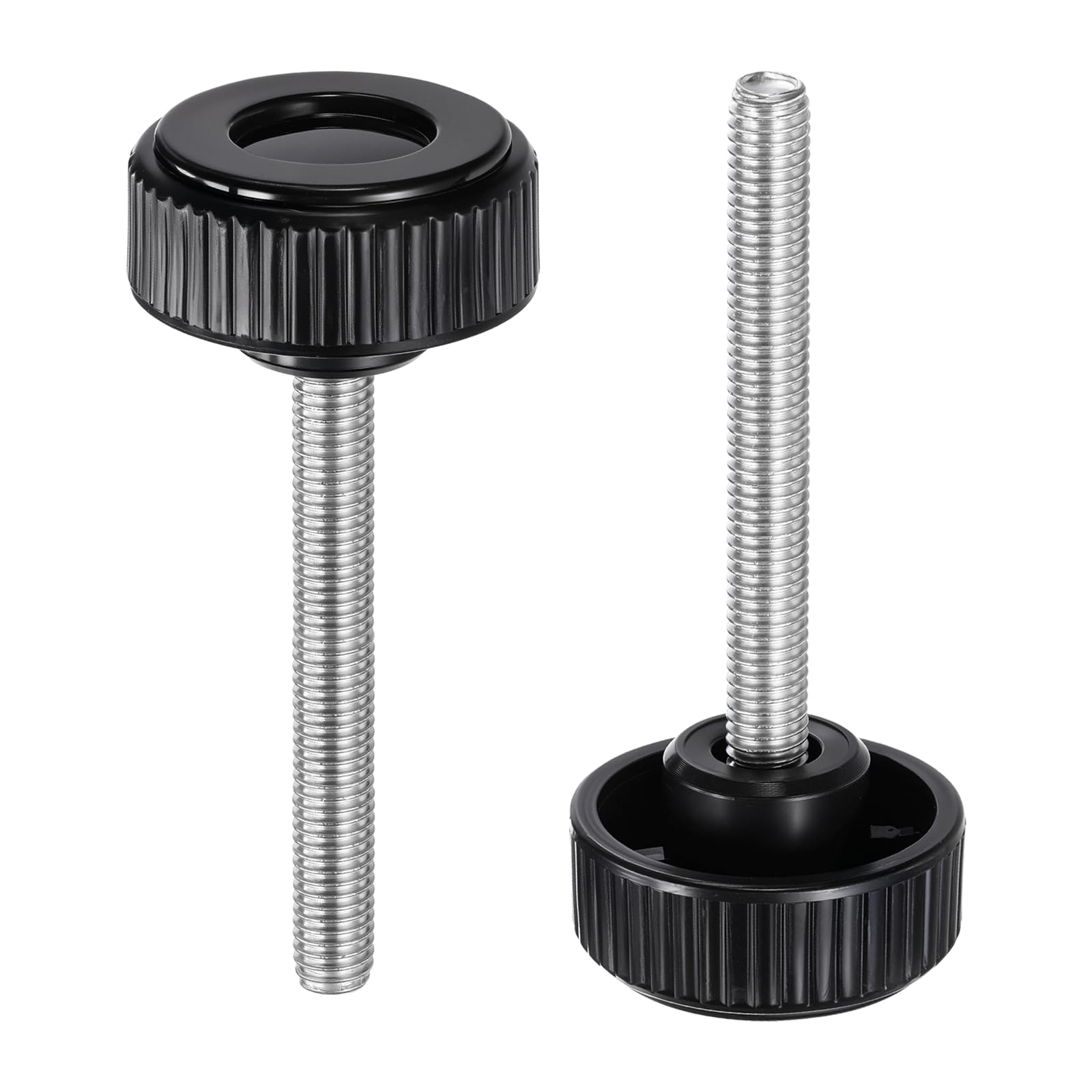 sourcing map 2pcs Knurled Clamping Knobs Thumb Screws M8 x 60mm Metric Male Thread 38mm Plastic Round Head Carbon Steel Stud Threaded Knob Thumbscrew Handle Hand Tightening Screw, Black