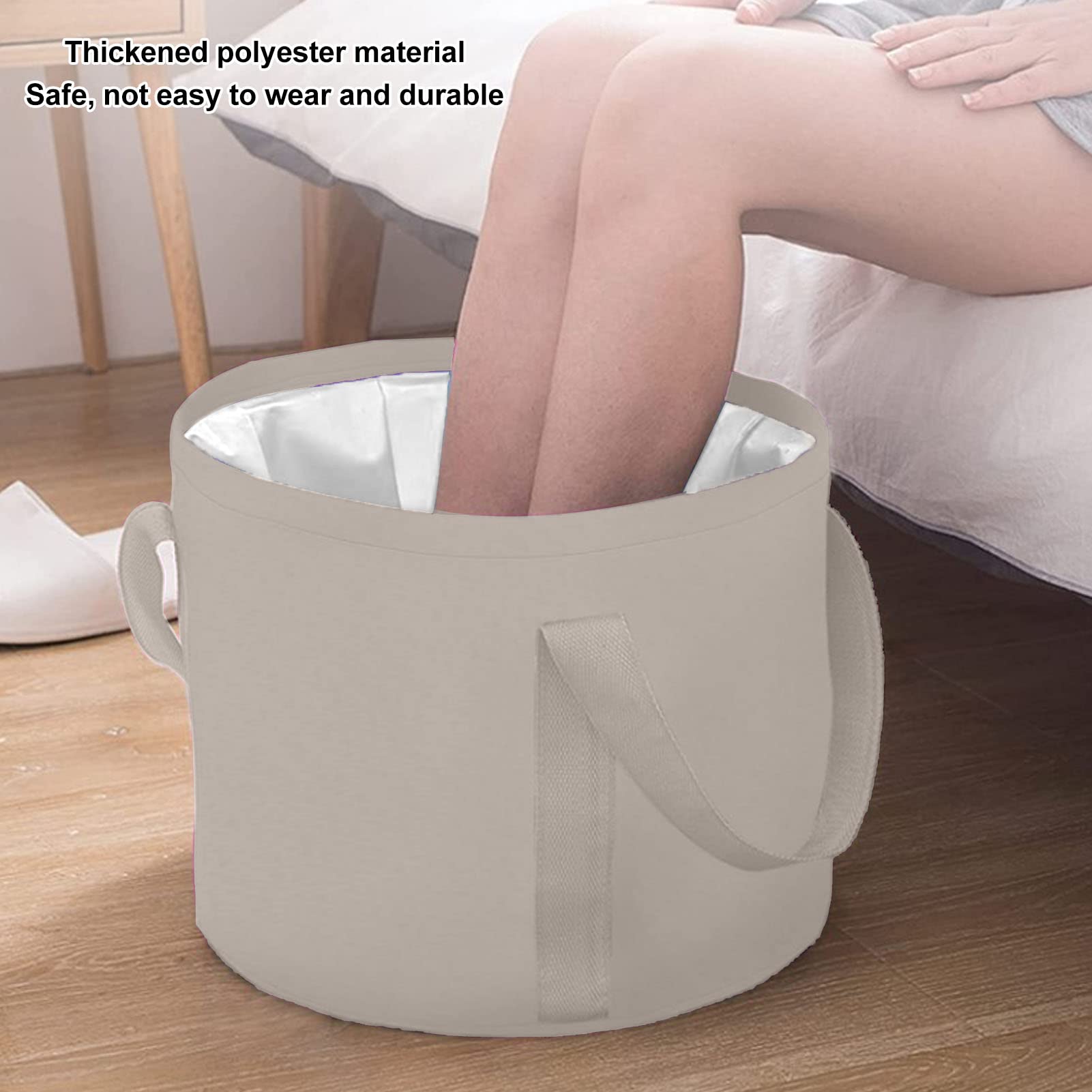 Collapsible Foot Bath Basin,Double Layer Foot Bath Basin with Storage Bag Portable Travel Collapsible Foot Basin Folding Foot Bath Tub for Outdoor(beige)