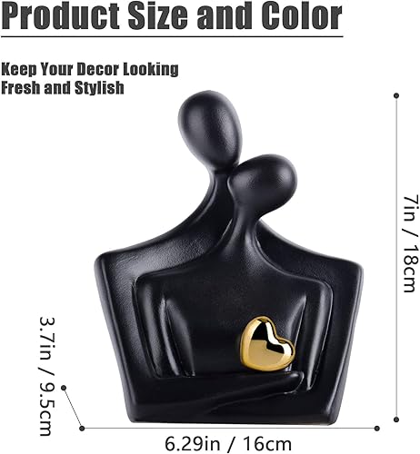 Miniatura 2 de XMGZQ Estatua de pareja de oro negro, figura abstracta de cerámica para amante, artículos de decoración del hogar, regalo romántico para ella en