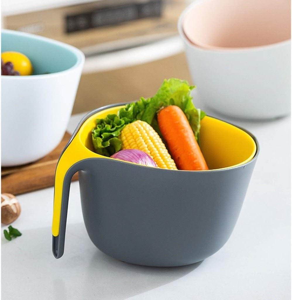 Square Colander Stackable with Vertical Handle, Water Saving Balanced for Pasta or Washing Fruits Vegetables Salads(E)