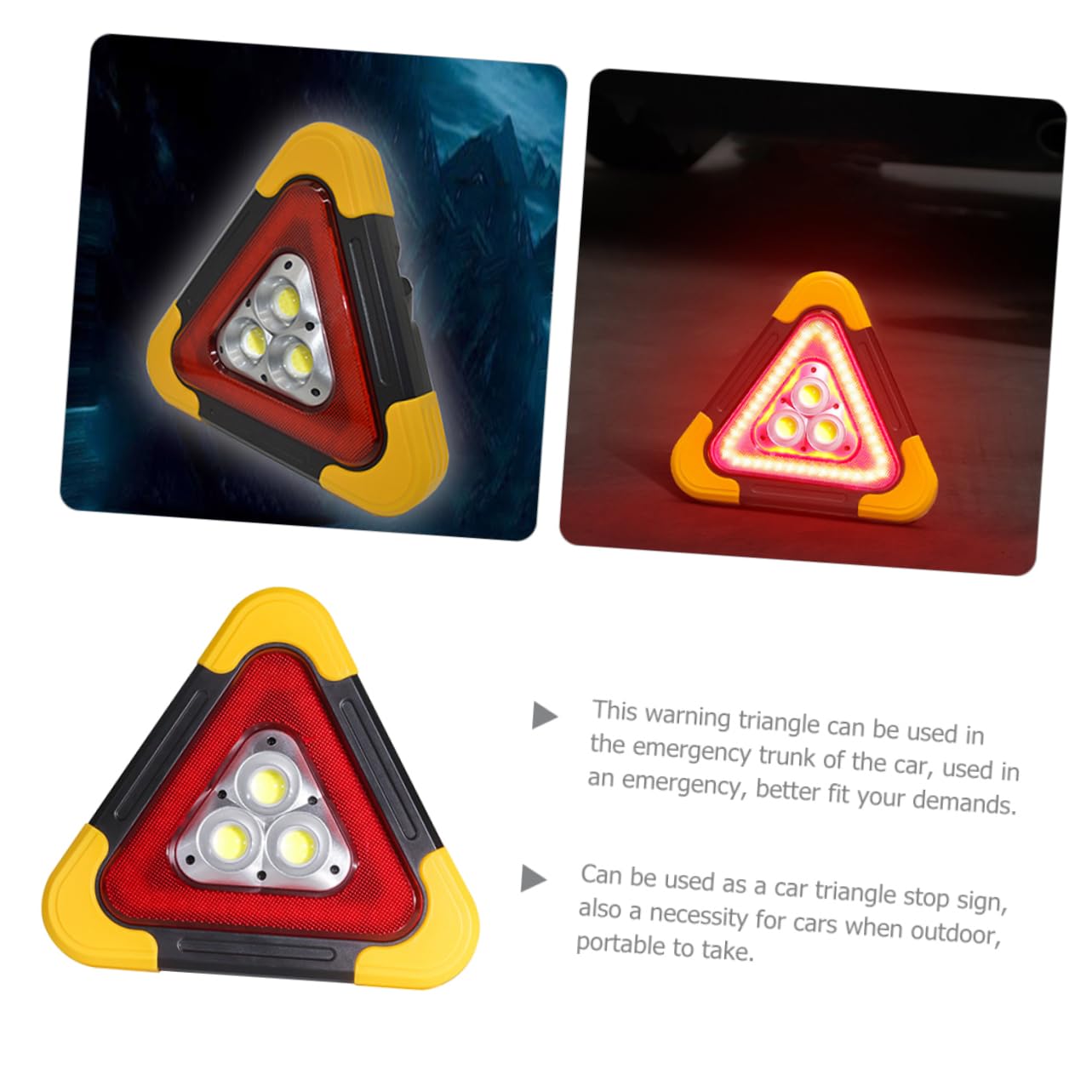 Amosfun Luz Triangular de Emergencia LED Grande 1 Unidad Soporte Ajustable 180° para Coche Uso Nocturno Intermitente Seguridad Vial Vehículos
