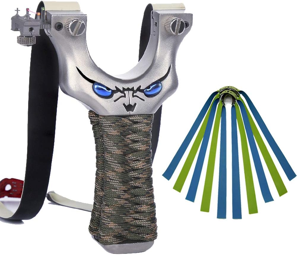 Obert Stainless Steel Slingshot Set Outdoor Hunting Catapult with Paracord Handle Outdoor Shooting Fishing Catapult with Sight 5 Rubber Bands