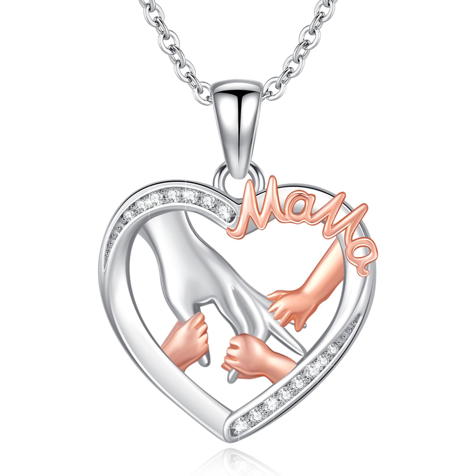 SOESON Mother and Daughter Necklace,Mama Necklace,Mom Necklace 925 Sterling Silver Love Heart Pendant Necklace Jewelry Gifts for Grandmother Mom
