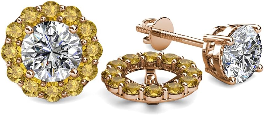 Citrine Halo Jacket for Stud Earrings 0.72 ctw 14K Rose Gold