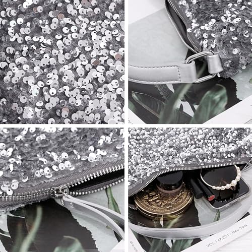 Womens Dazzling Clutch Handbag Purse Delicate Reversible Sequin Drawstring Shoulder Bag Large Capacity Tote Bag3