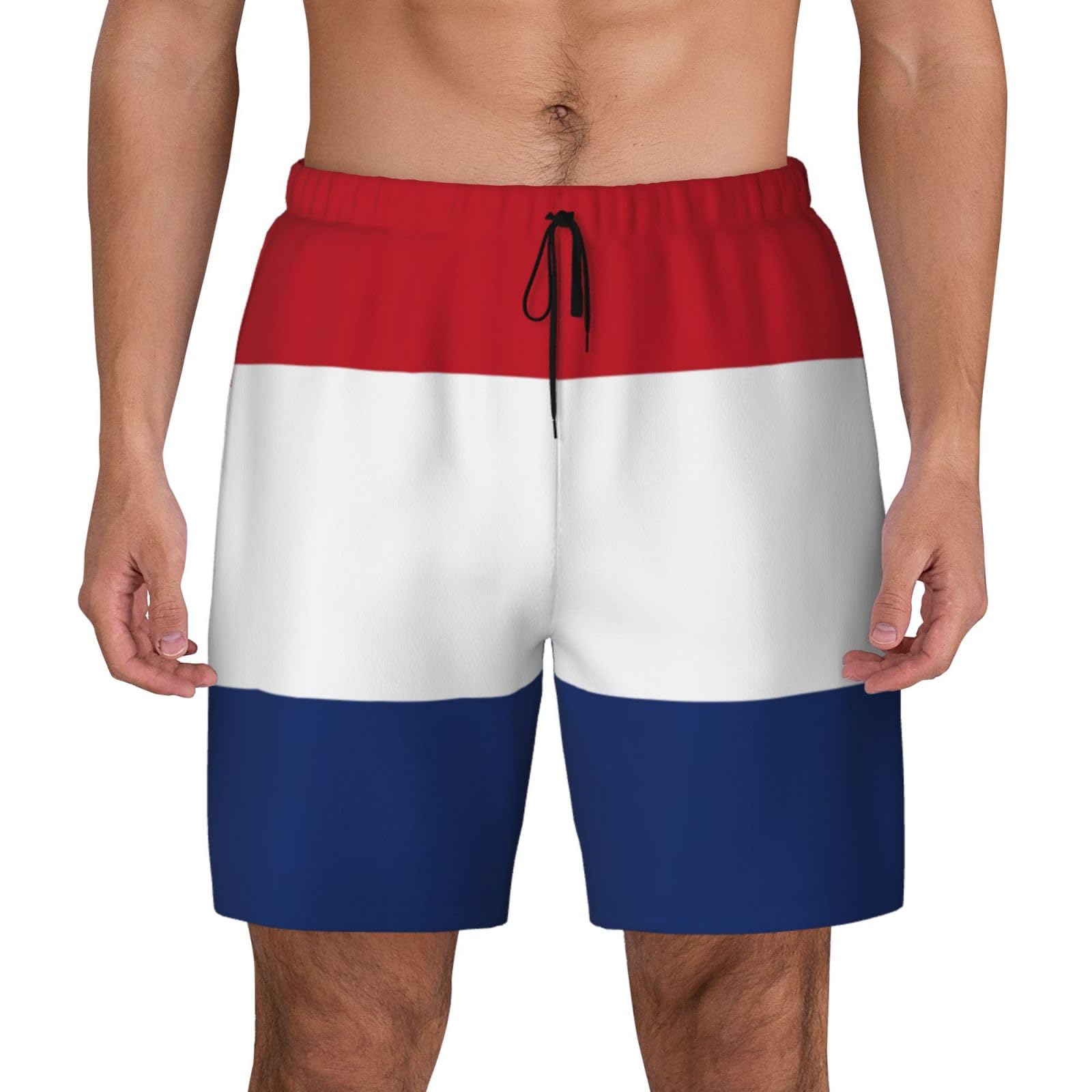 fifbird Dutch Flag Print Men's Bwim Trunks Beach Shorts with Compression Liner Chafe Quick Dry Black