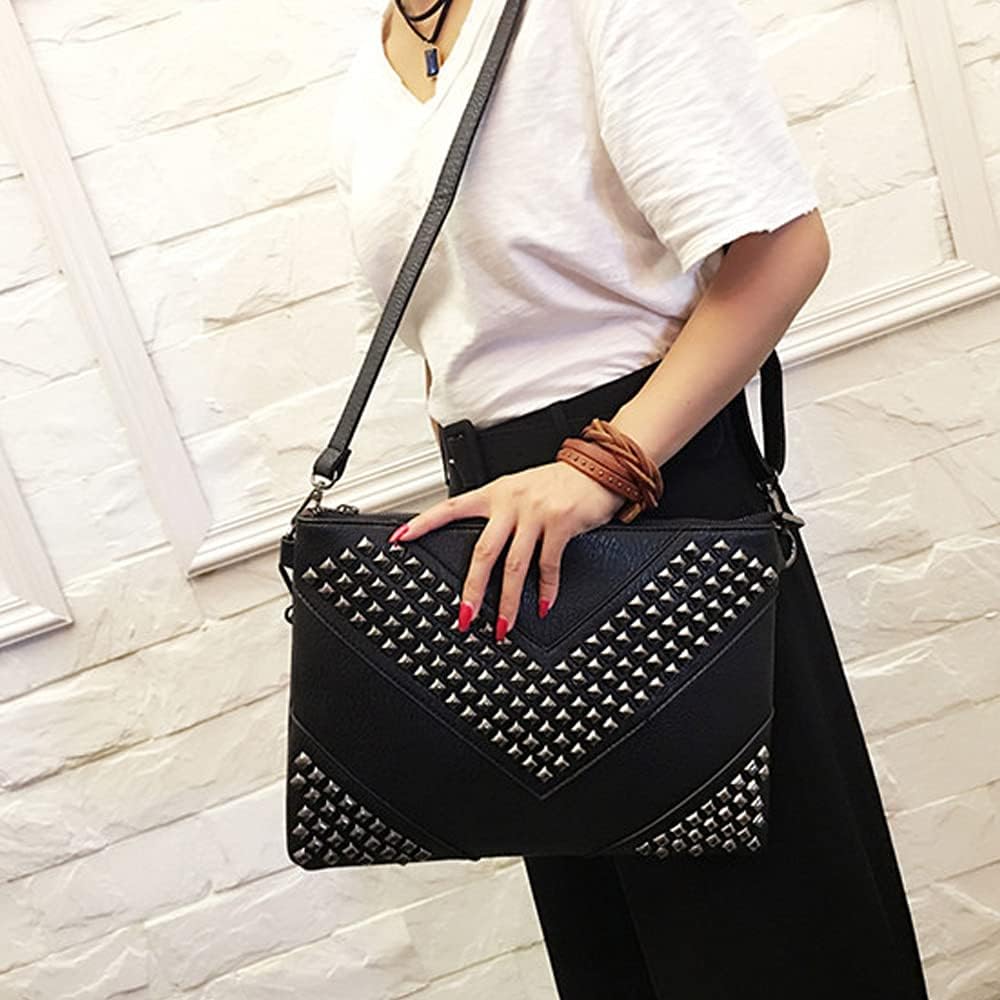 Oversized Clutch Bag Purse Women PU Leather Crossbody Shoulder Bags Studded Wristlet Handbag Rivet Envelope Clutches - Image 3