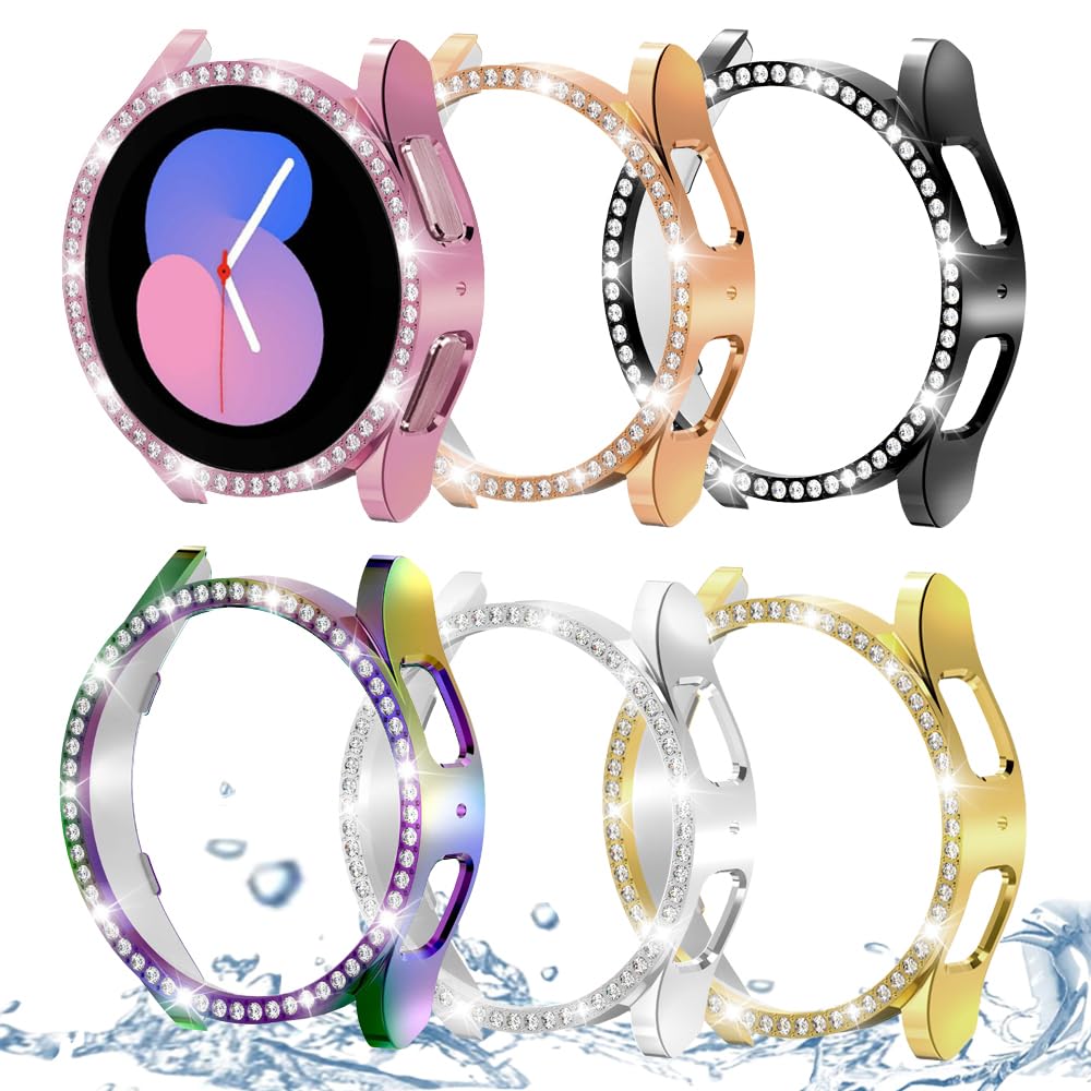 DEALELE [2-PACK] Case Compatible with Samsung Galaxy Watch 5/4 44mm, Bling Single-Row Diamond PC Protective Case Replacement Watch Cover Bumper (44mm, Gold+Transparent) — view 104