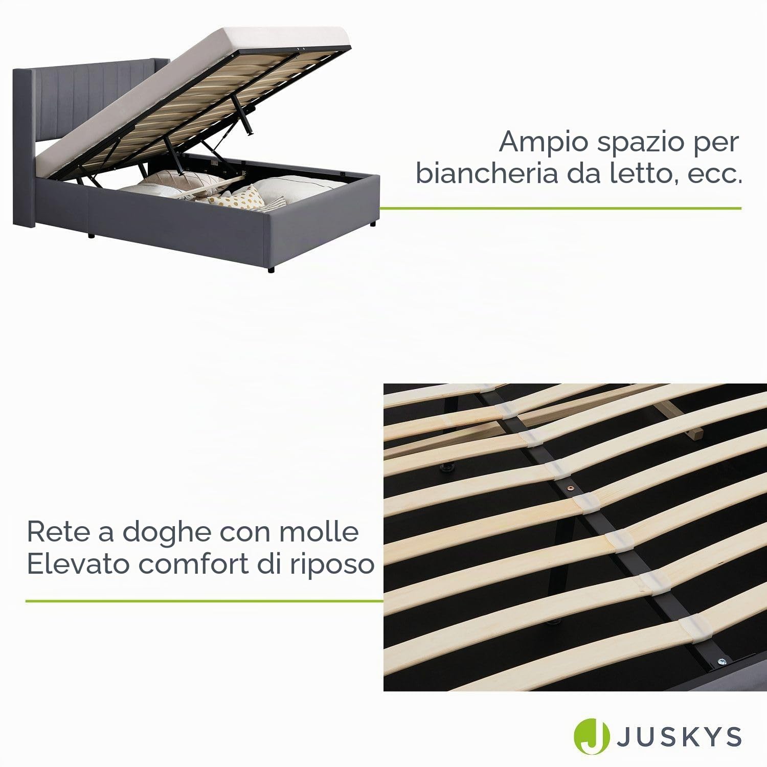 Juskys letto imbottito Savona 120x200 cm, letto con contenitore, rete a doghe, rivestimento in velluto, struttura in legno, fino a 250 kg, testiera grande, grigio scuro