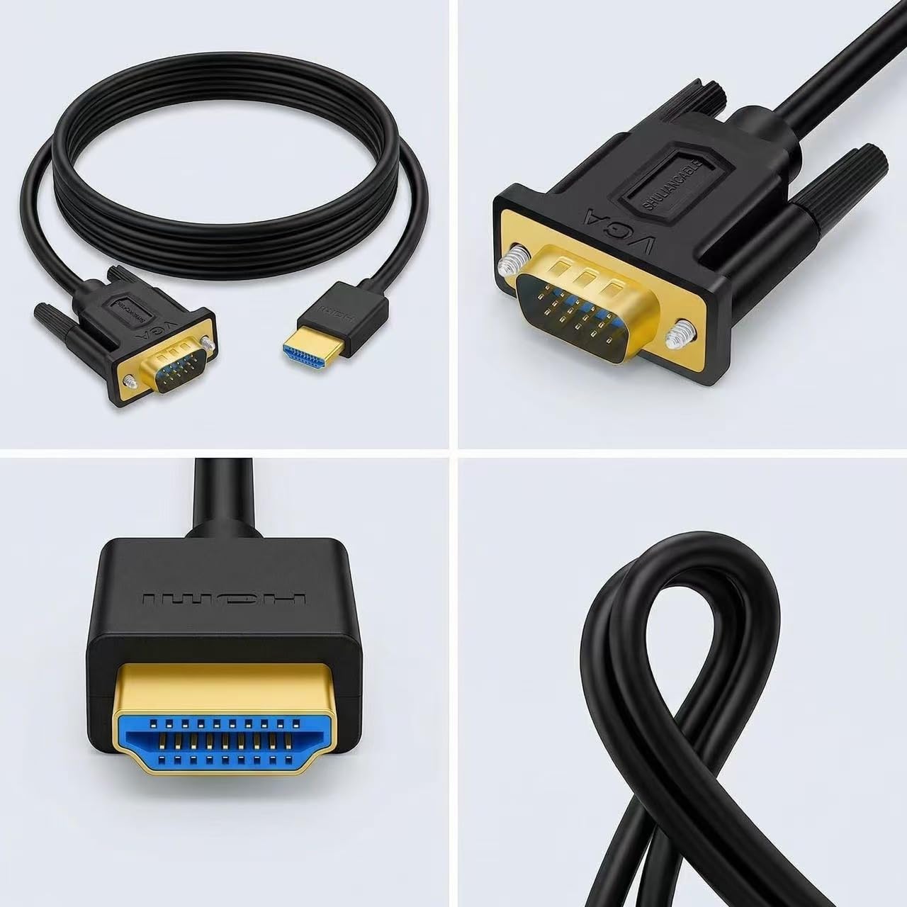 SHULIANCABLE Cavo da HDMI a VGA, Cavo adattatore HDMI a VGA Placcato in Oro, Compatibile con Computer, Desktop, Laptop, PC, Monitor, Proiettore, HDTV (1M)