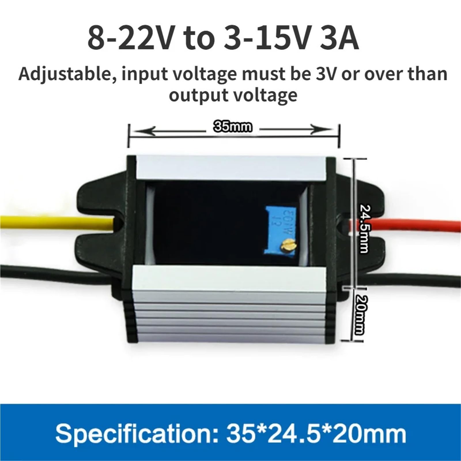 Convertidor reductor de voltaje de CC de 8-22 V a 3-15 V, 12 V a 5 V, 6 V, 9 V, módulo regulador de voltaje de salida ajustable for automóvil