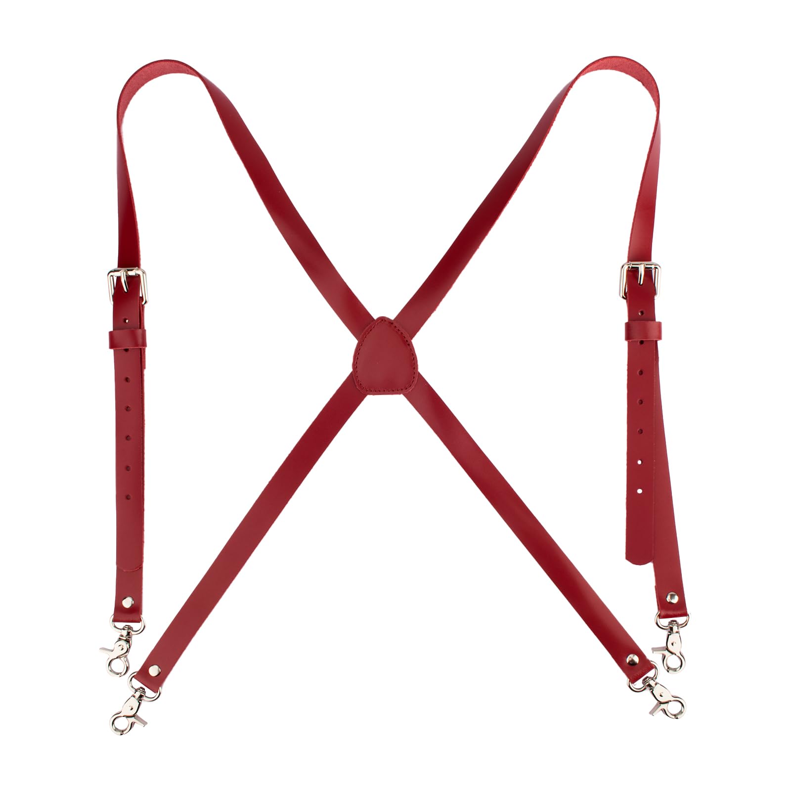 TINIDI Men Suspenders X Back Design Heavy Duty Western Leather Suspenders with 4 Metal Clips Groomsmen Gifts Wedding(Wine Red,L)