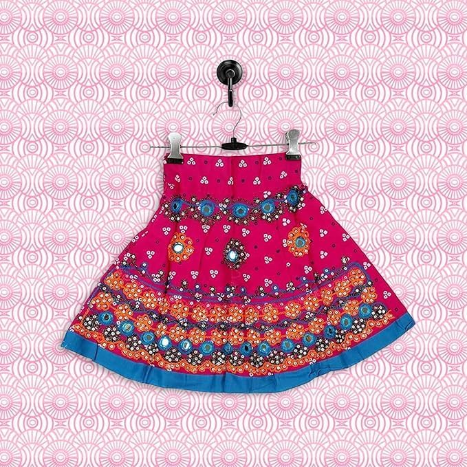 Image of PK HUB Girl's Cotton Radha Dress - Traditional Lehenga Choli with Dupatta | Readymade Chaniya Choli for Garba, Dandiya & Janmashtami | Ethnic Costume for Girls (Set of 3)