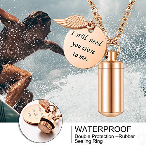 Abooxiu Cylinder Urn Necklace For Ashes Cremation Jewelry/Keychain For Human Pet Stainless Steel Memorial Keepsake Pendant With Angel Wing Charm Ashes Jewelry-Rose Gold S #TOP3