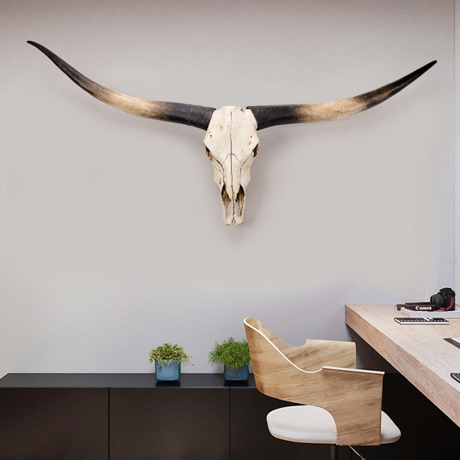 XUHCLY Wall Mounted Decor Hanging Animal Head,Longhorn Cow Skull Wall Decor,Modern Rustic Farmhouse Sculpture Extra Large Resin Faux Bull Horns for Living Room Hallwa(Size:178x16x70cm,Color:A-black)