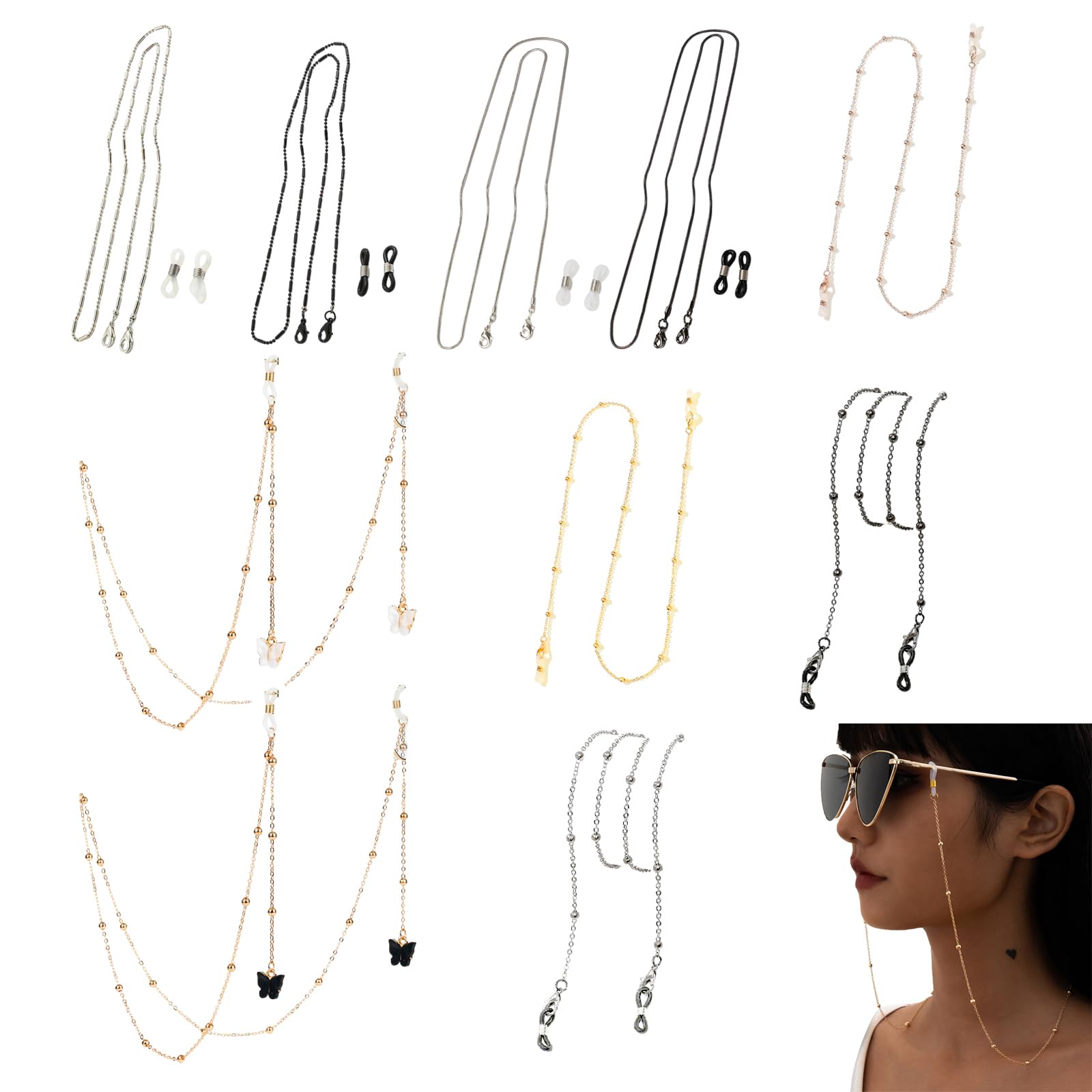 DALAETUS 10 Piezas Cadena de Gafas Set, Cadena para Gafas en 3 Estilos, Cordon Gafas para Mujeres y Hombres, Cordones para Gafas con Ganchos para las Orejas Antideslizantes, Regalo para Niños y Niñas