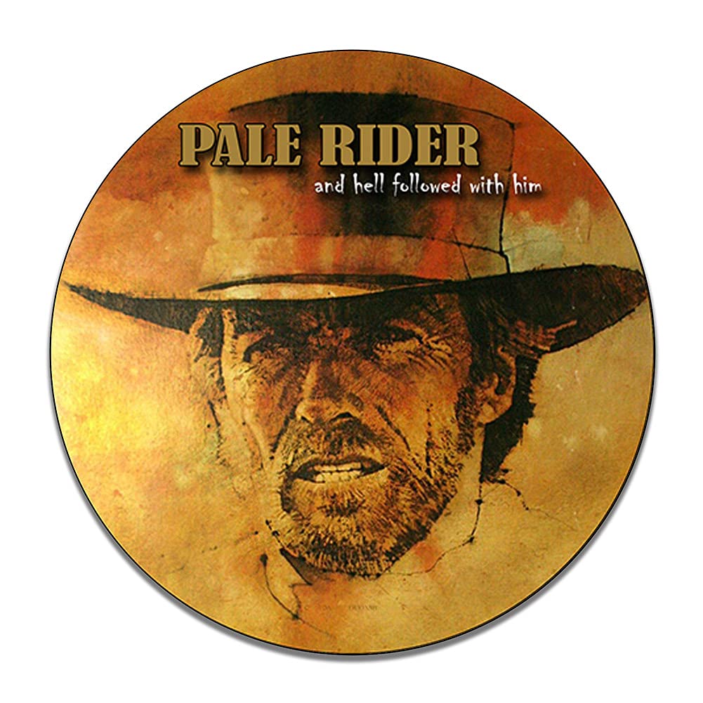 Brotherhood Pale Rider Clint Eastwood Movie Western Garage Signs Metal Vintage Style Decor Metal Tin Aluminum Round Sign Home Decor with 2 American Flag Vinyl Decals