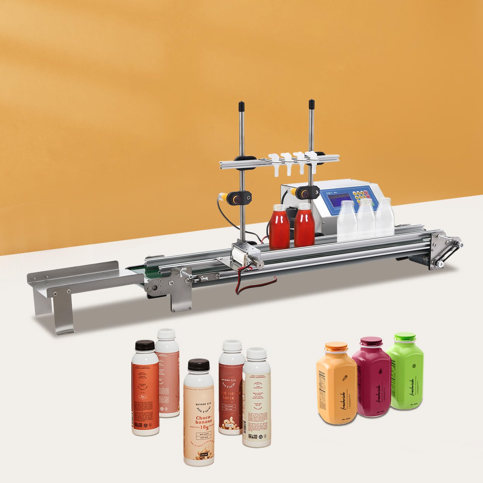 Máquina de llenado con cinta transportadora máquina de llenado automática para líquidos Bomba de membrana 10-500ml boquillas de llenado ajustables para botellas 20-90 mm adecuado para bebidas vinos