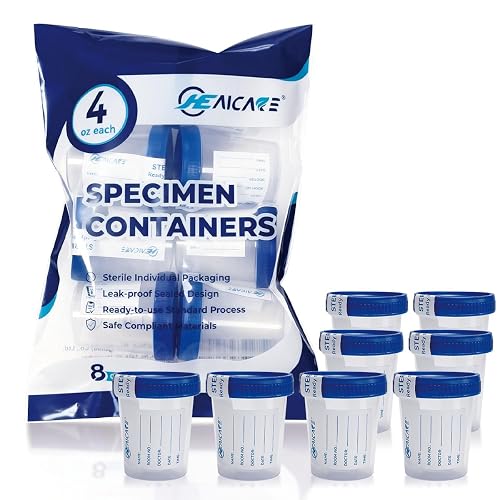 HealCare Sealed Pee Collection Cup, 8 Pack Large Urine Collection Cup with Leak-Resistant Screw for Secure Collection of Pee, Stool, 4 oz