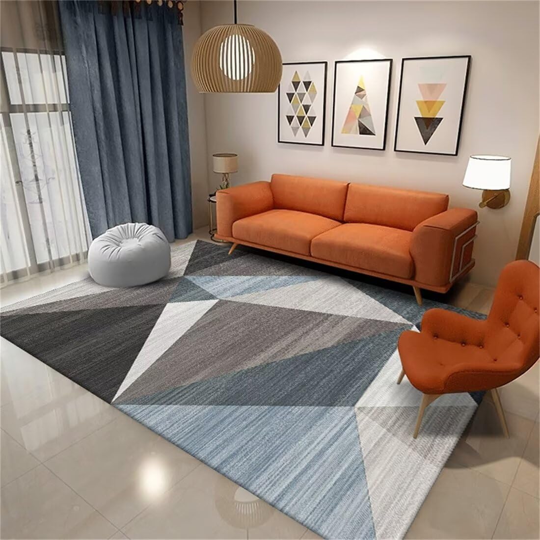 Tapis moelleux géométrique gris-bleu 70x200cm pour tapis de jeu bébé et salon moderne
