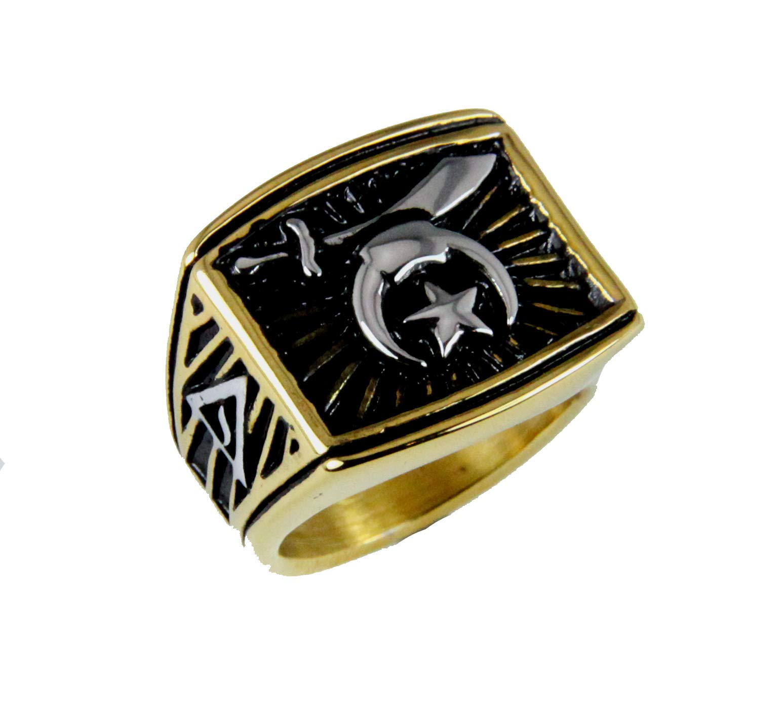 T65 Stainless Steel Shriner Ring 14 Degree Mason Shrine Noble Scimitar Moon & Star 14th Freemason