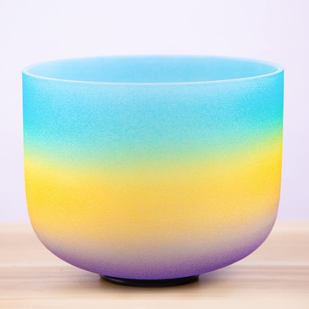 Campana tibetana in cristallo di quarzo per meditazione, yoga e relax, color arcobaleno satinato, 432 Hz, chakra della gola, 20,3 cm