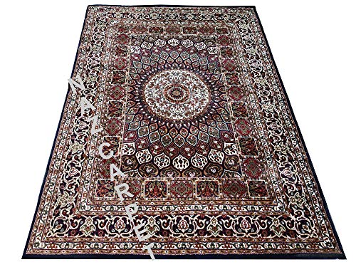 Image of Kashmiri Traditional Woollen Carpet with Advanced 1 Inch Thickness & Classical Look 240x335cm (8x11 Feet) Color Blue