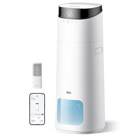 DREO 16L Smart Humidifier Large Room 1000 ft², 130H Cool Mist Air Humidifiers for Bedroom Plants Baby, Top Fill, Remote/Touch/Voice & APP Control, Clean Tank Technology, 30dB, RGB Light, HM755S White