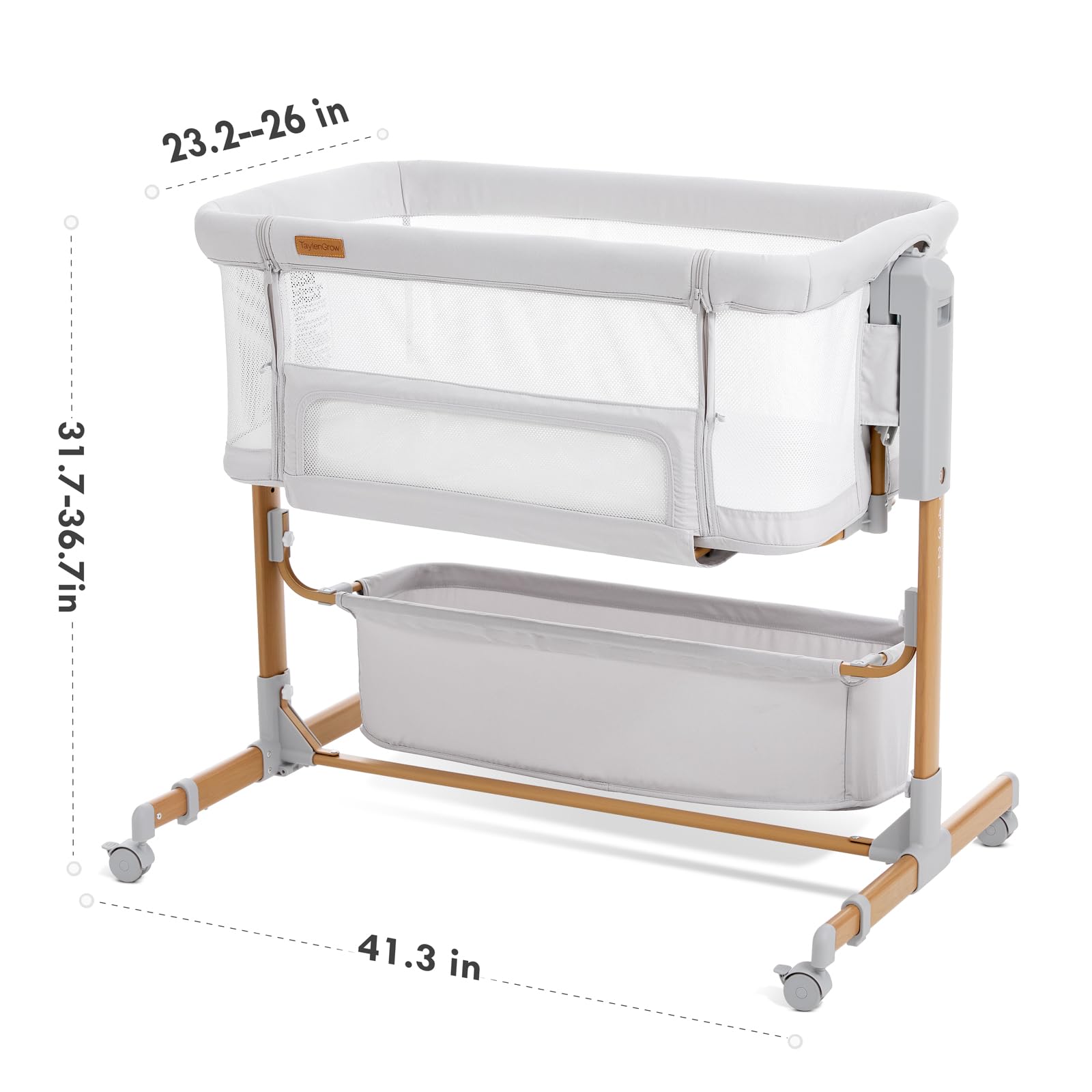 Baby Bassinet Bedside Sleeper, 3-in-1 Rocking Bassinet for Baby with 6-Level Height Adjustable, 4 Wheels & Breathable Mesh Walls, Portable Bedside Bassinet with Mattress for Newborn