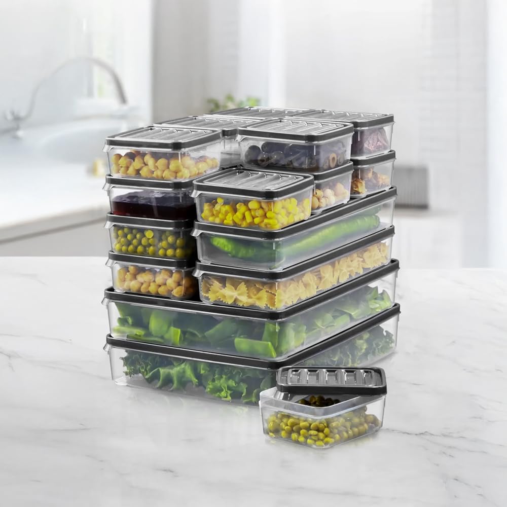 18-teiliges Vorratsdosen Set – 250ml x12, 1000ml x4, 2500ml x2 – BPA-frei, mikrowellengeeignet (ohne Deckel), gefrierfest, stapelbar, ideal für Kühlschrank & Vorrat