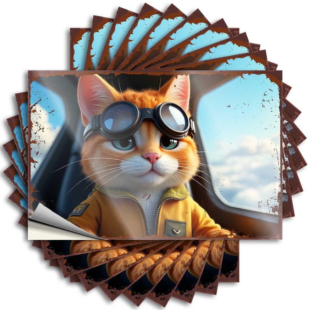 Hot Hat Bumper - Adventurous Cat Pilot Soars Above The Clouds Cool Durable Sticker Easy Apply for Free Decor(12X18CM)