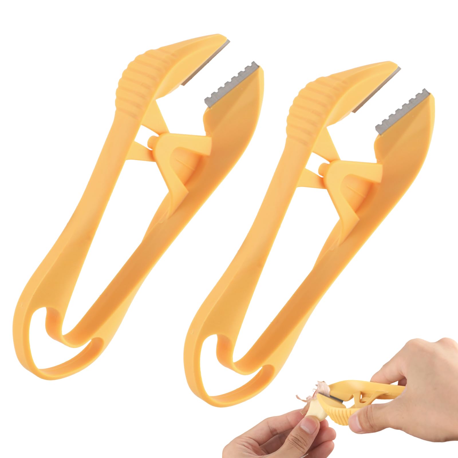 2 peladores de ajos, pinzas de ajo con agujero para colgar, clips de pelado manual, herramientas de cocina simples y fáciles de multiusos para evitar el olor en tus manos (naranja)