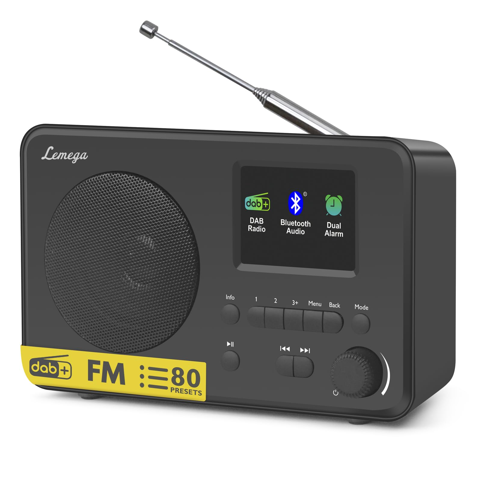 DR3-Max DAB/DAB+/FM Digital Radio – Bluetooth Streaming, Portable Radio with Full Colour 2.4" Display, 80 Presets, Headphone Output, Battery or Mains Powered, Black