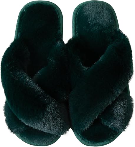 Women's Slipper Memory Foam Cross Band Fuzzy Slippers Open Toe Cozy House Slippers Cozy Plush Bedroom Indoor Outdoor