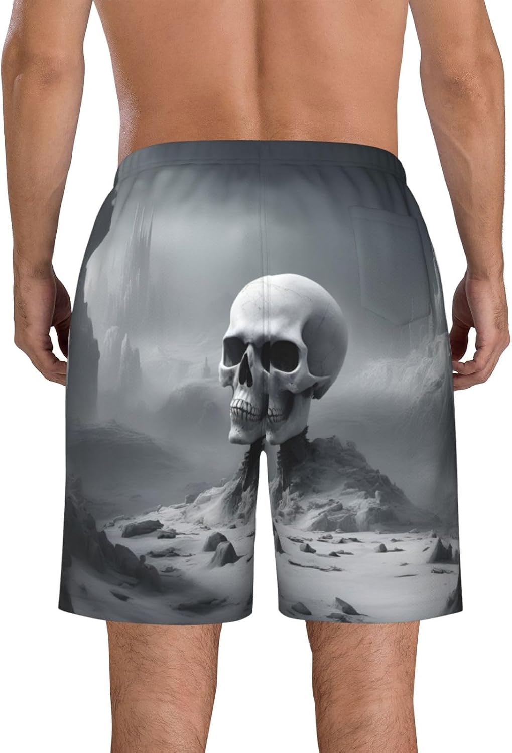 Mens White Punk Skul Print Beach Shorts,Casual Summer Shorts for Men,Quick Dry Polyester