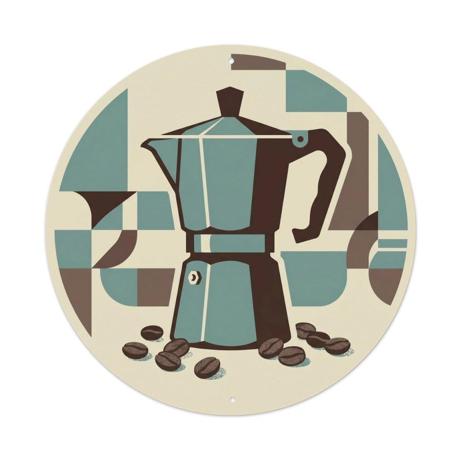 Moka Pot Coffee Beans Espresso Mug Advertising Illustration Metal Tin Sign Plaque Wall Decor for Cafe, Man Cave, Club Bar, Office, Home Garden Round Metal Poster 8x8Inch