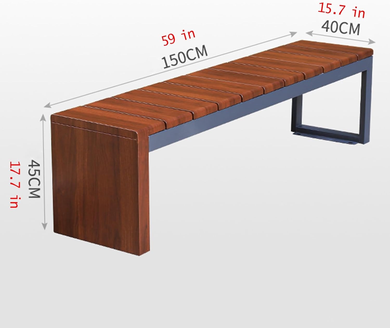 Outdoor Bench, 59” Patio Garden Bench with Steel Frame, Slat Design, Patio Seating Bench for Porch, Backyard, Poolside, Outside Decor Furniture, Brown