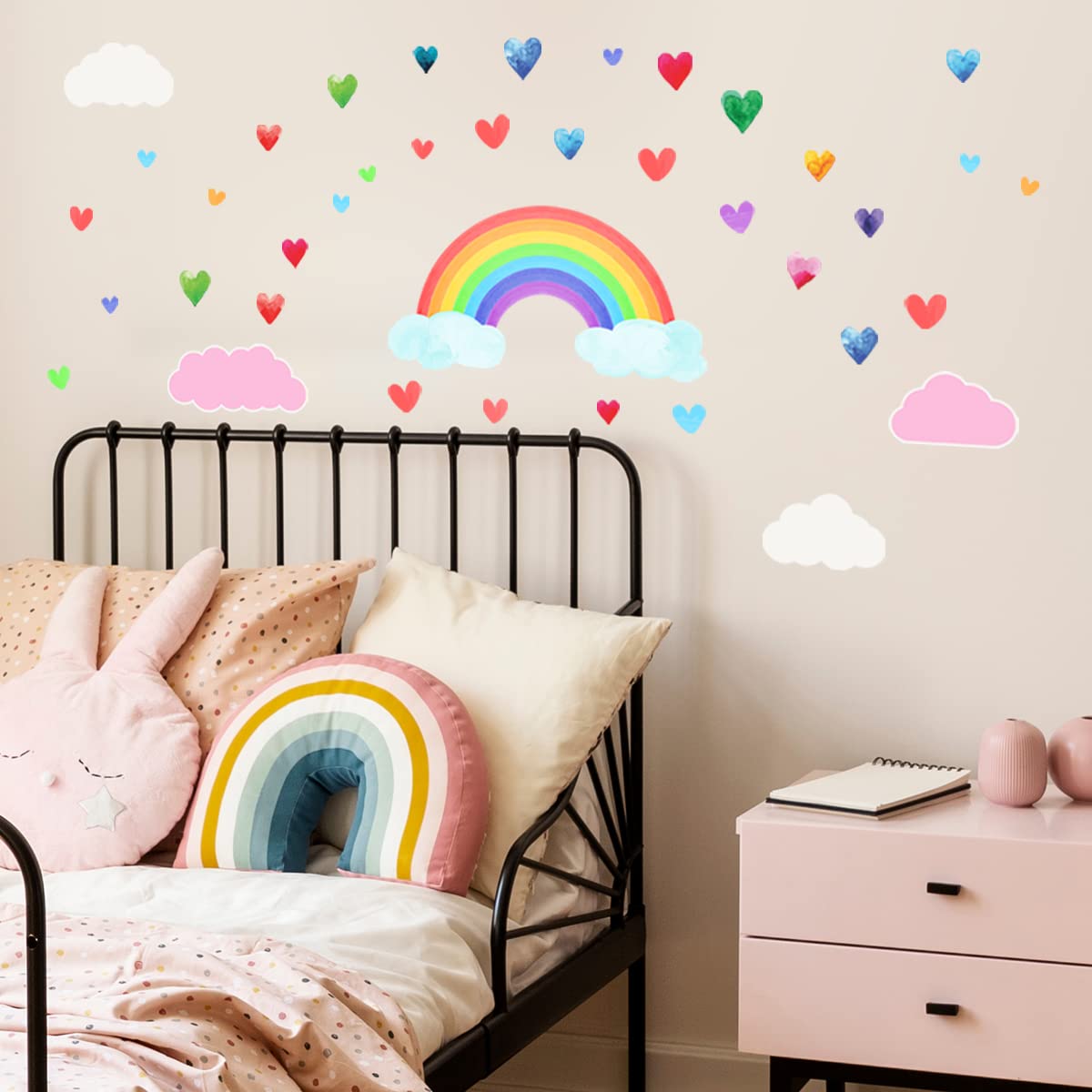 Adesivi Murali Arcobaleno Per Cameretta – Nuvole Magiche E Stelle, 3 Fogli 30x60 Cm, PVC Rimovibile, Fai Da Te
