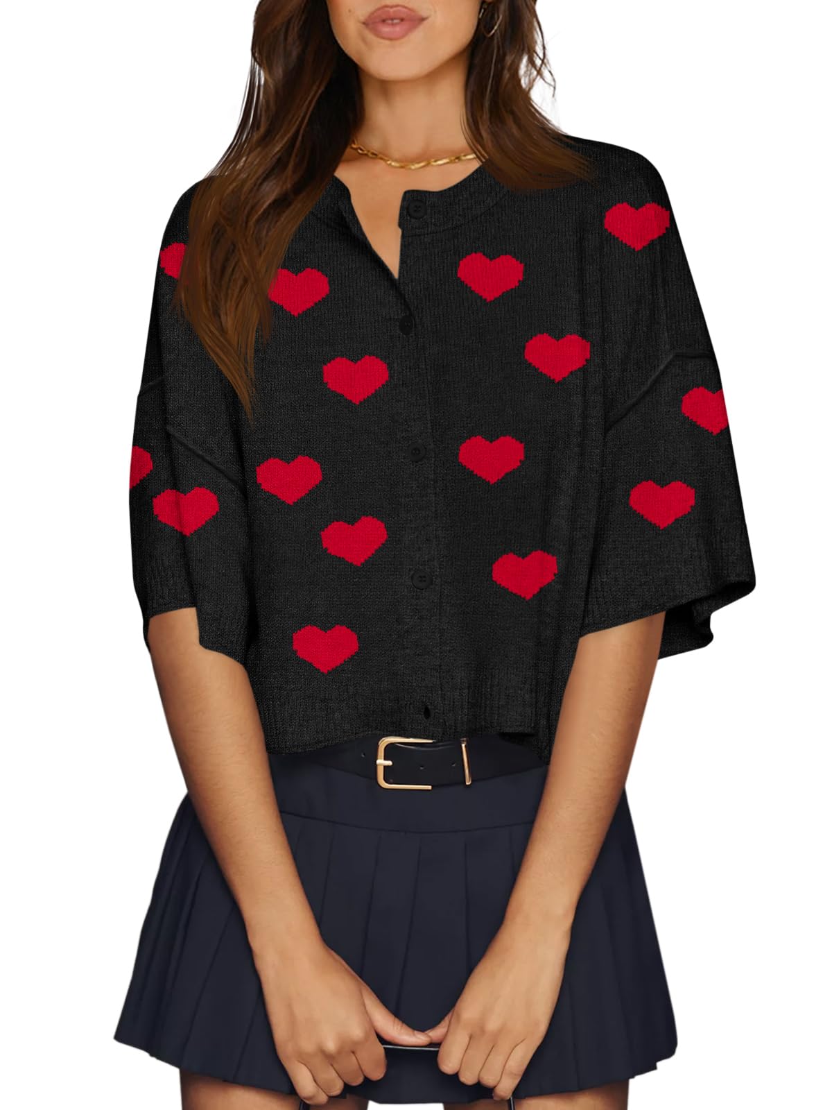 Cicy Bell Womens Half Sleeve Cardigan Sweaters Cropped Button Down Tops Oversized Lightweight Ribbed Knit Summer Outfits