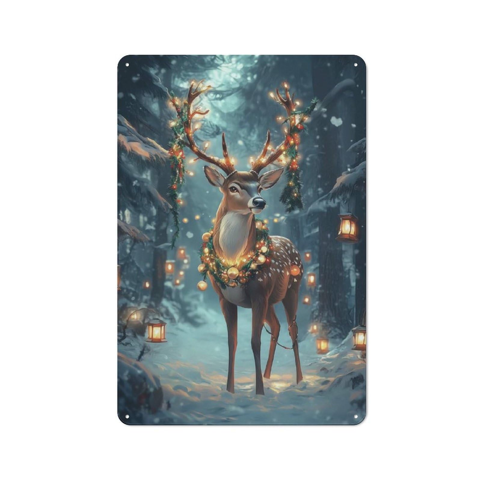 Junmoney Christmas Deer In Forest Vintage Metal Wall Sign 30X20cm For Garage Or Workshop, For Metal Sign Collectors, For Garage And Workshop Walls