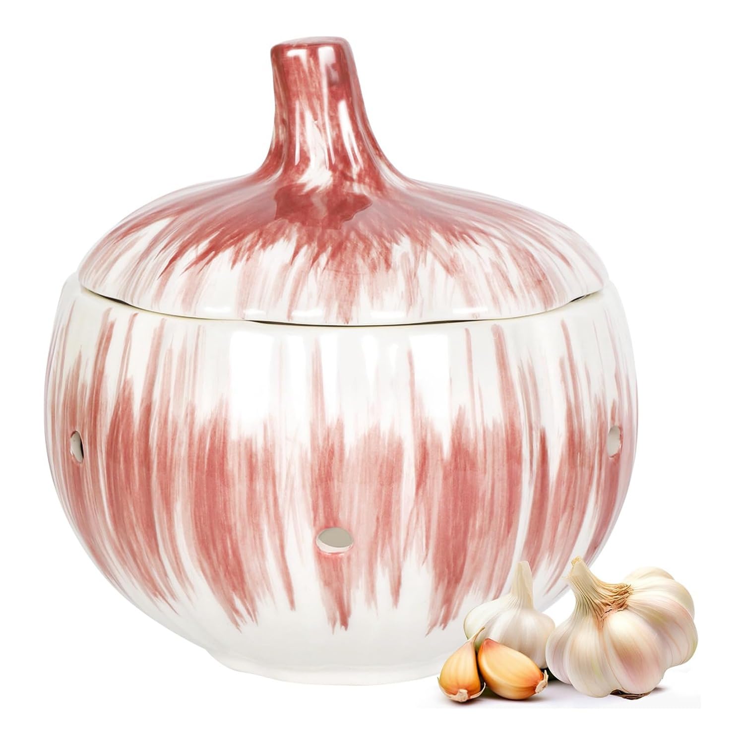 Plookyoe Garlic Keeper for Counter with Lid Ventilated Ceramic Garlic Keeper, Garlic Holder Storage Container to Keep Your Garlic