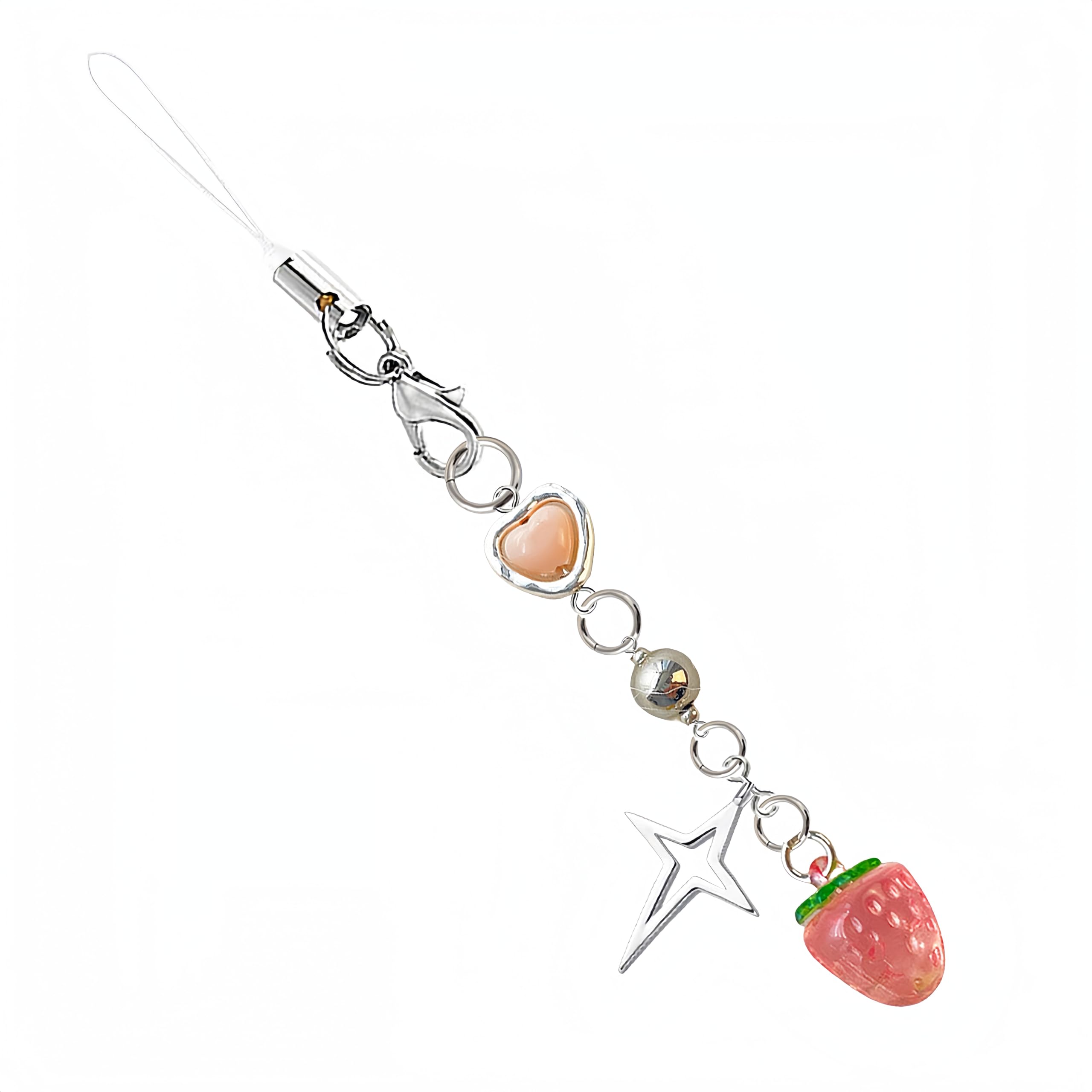 YeertMii Phone Charm Cute,Kawaii Phone Charms Aesthetic,Cute Strawberry Phone Charm Y2K Star Heart Accessories for Women Girls (Silver)
