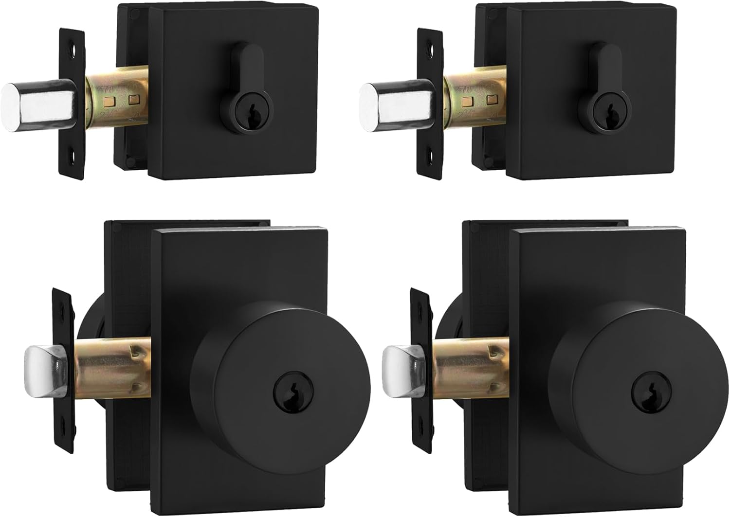 goldenwarm Black Exterior Door Knobs with Deadbolt, Square Keyed Alike Matte Black Exterior Door Lock Sets with Deadbolt, Heavy Duty Black Front Entry Door Locksets with Deadbolt(2 Pack)
