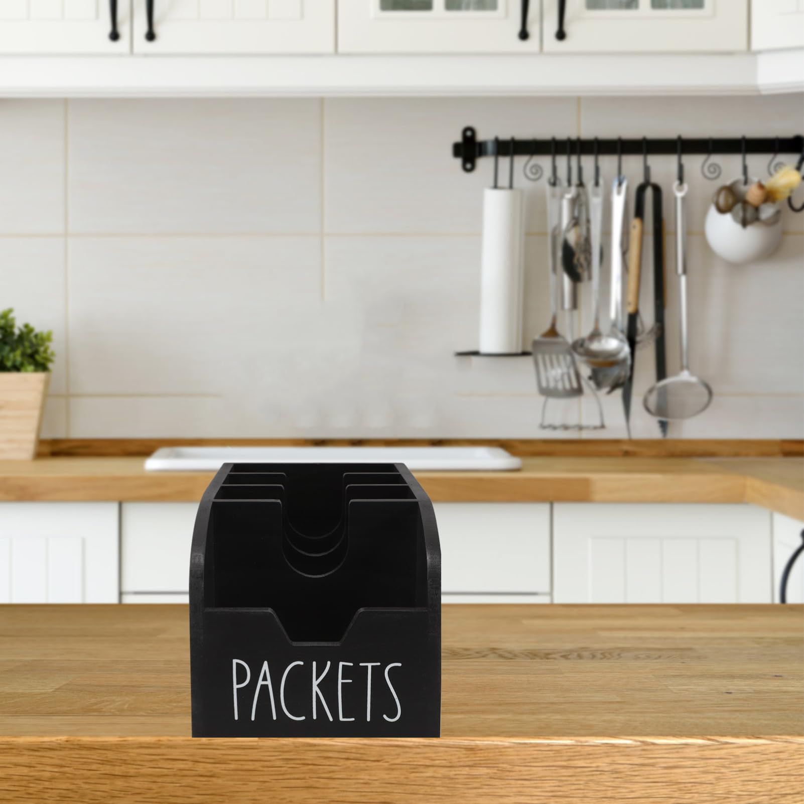 Organisateur de Sachets D'assaisonnement en Bois Foncé pour Placard | Rangement Compact pour Garde-manger, Support Multi-compartiments pour Sachets de Thé et Sucre