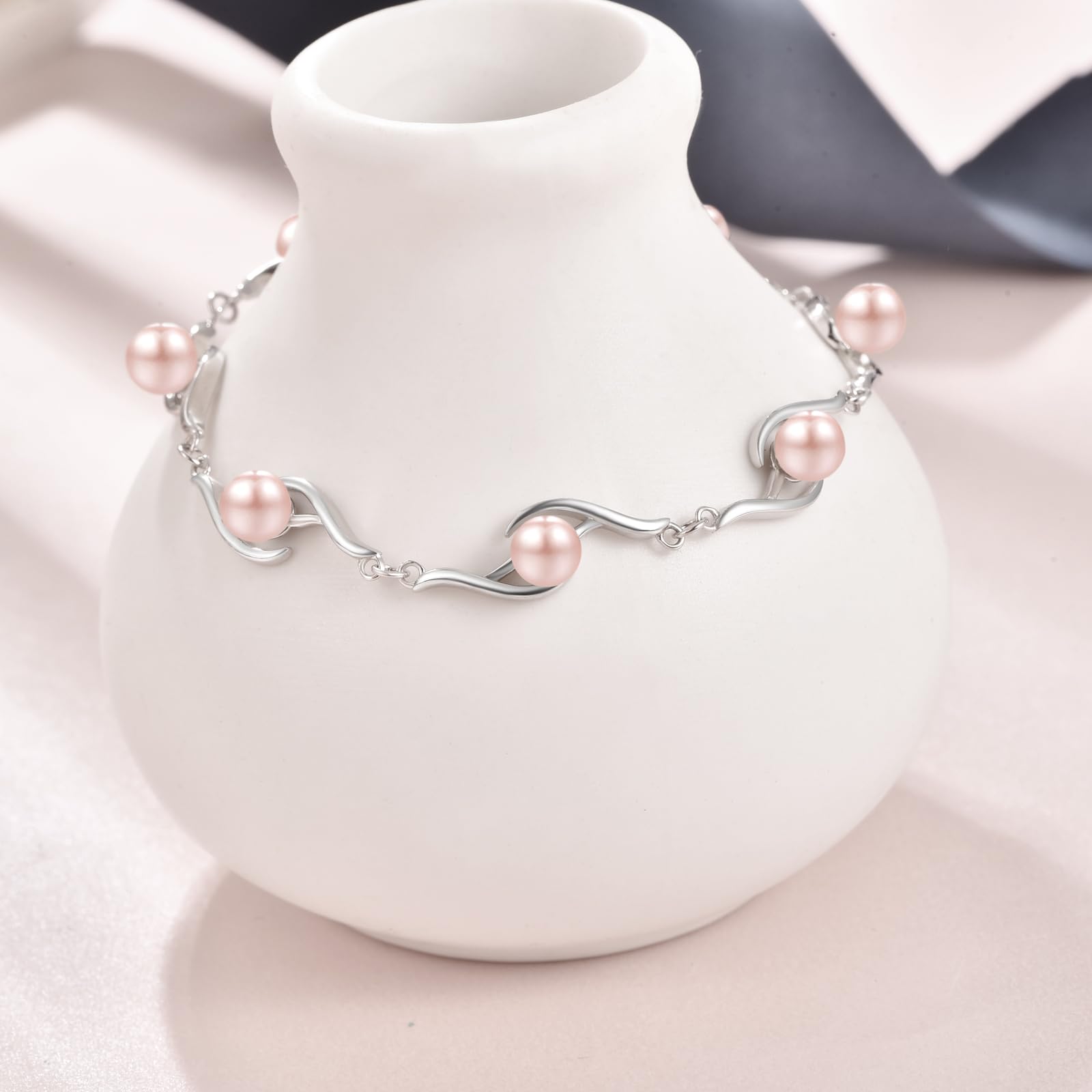 KINGWHYTE Perlenarmband für Damen 925 Sterling Silber Einstellbare Perlen Armband Jahrestag Geburtstag Schmuck Geschenke für Mädchen Ehefrau