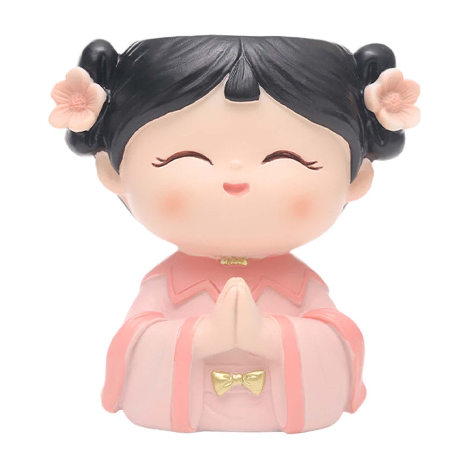 QUXVUIS Engaging Head Planter Cute Plant Pot Resin Flower Pot Garden Ornaments Indoor Outdoor Enjoyable Decor Container Choices Desktop Flowerpot Girl Statue, pink