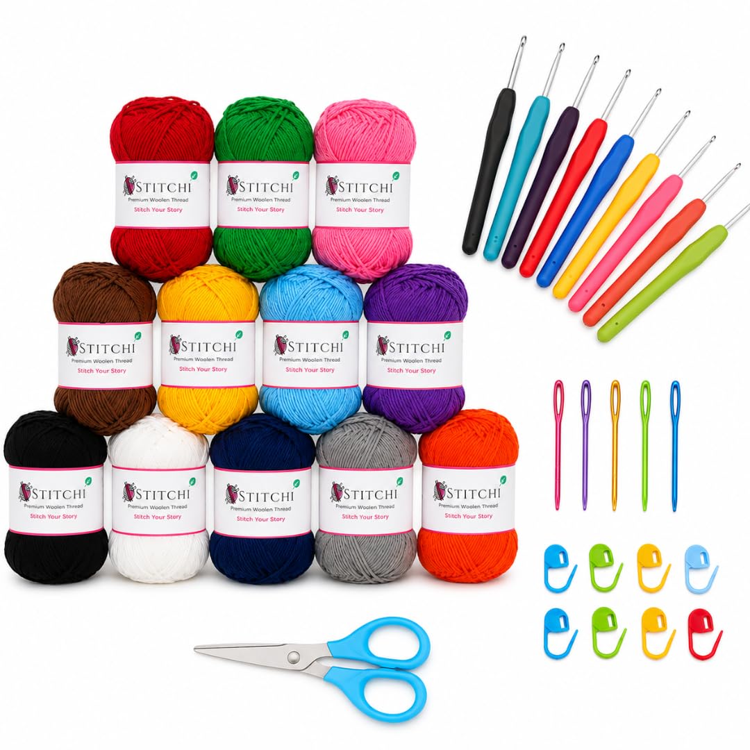 STITCHI 52pcs Complete Crochet Kit Set for Beginners – DIY Crochet Making Kit with Wool, Crochet Needles, Stitch Markers & Tools – Perfect Crochet Kit for Kids and Adults-image-10