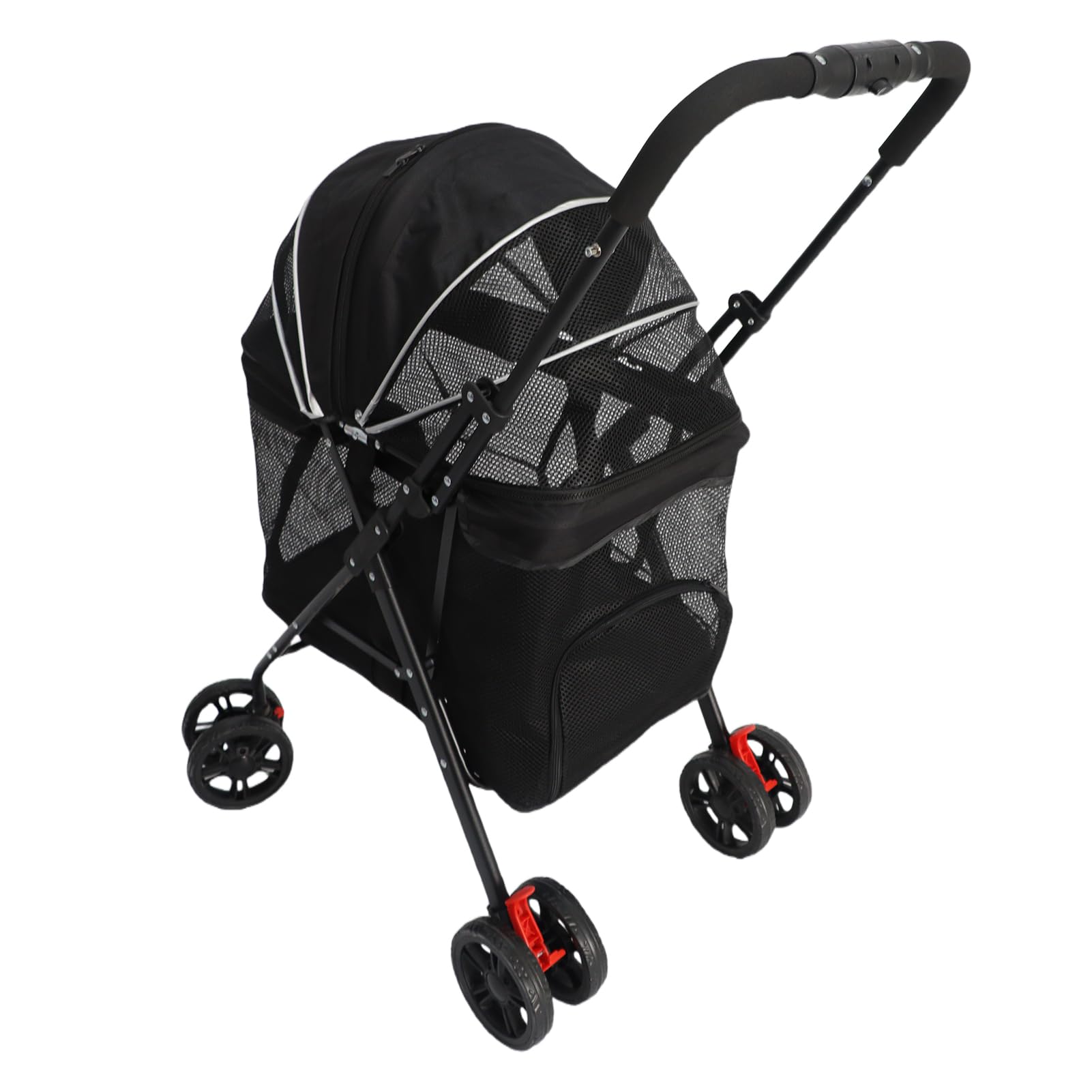 Cochecito plegable para mascotas, malla transpirable de 360 ​​grados con dosel con cremallera de 2 vías, bandeja de comida desmontable, portavasos, cochecito de viaje para perros (Negra)