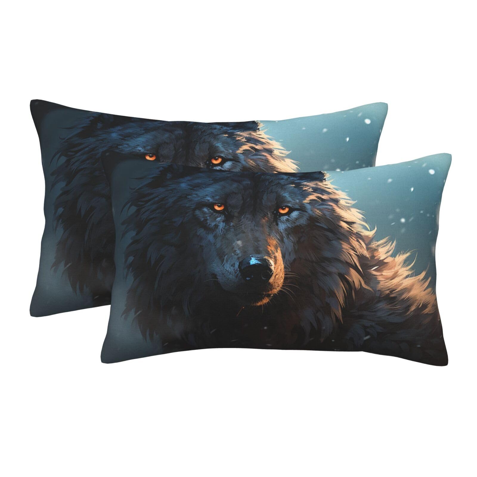 2 Pack Standard Size Pillow Cases for Hair and Skin Soft Breathable Pillow Case Covers with Hidden Zipper Fantasy Wolf Pillowcase 16"x24" Pillow Cover for Sleeping Gift